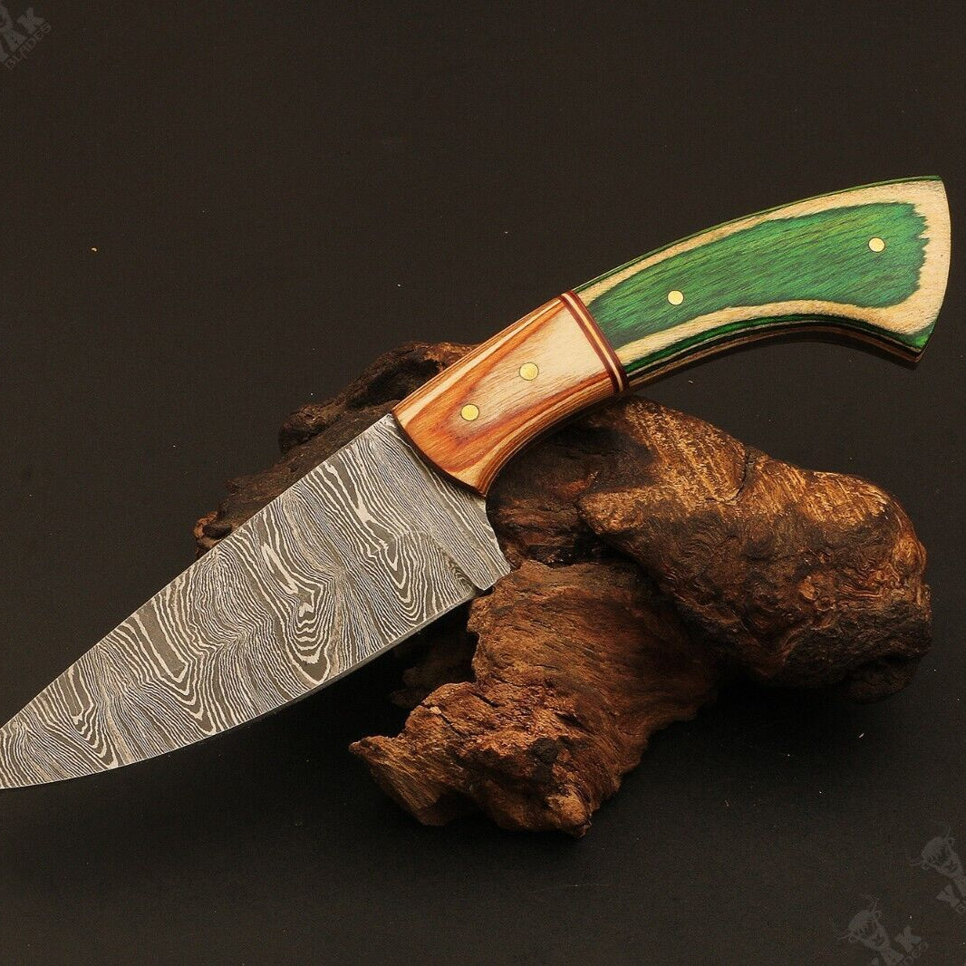 Heritage Forge Fire Damascus Steel Hunting Knife with Wood Handle