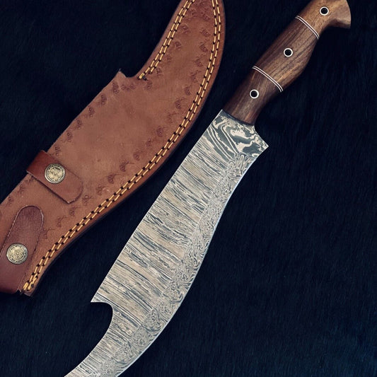 Heritage Forge 15.5 Inch Fire Damascus Steel Machete Knife with Camel Bone and Wood Handle