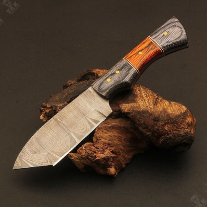 Heritage Forge Fire Damascus Steel Tanto Knife with Camel Bone and Wood Handle