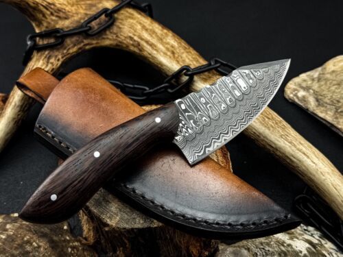 Heritage Forge Full Tang Damascus Skinner Hunting Knife Wenge Wood Handle with Sheath