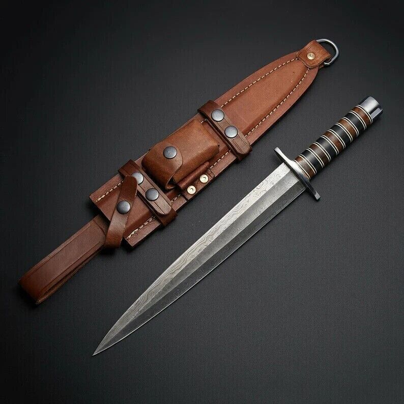 Heritage Forge Handmade Arkansas Toothpick Damascus Steel Dagger with Wood Handle and Sheath