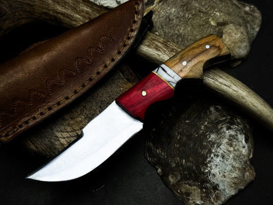 Heritage Forge Handmade D2 Steel Hunting Survival Knife with Wooden Handle and Leather Sheath