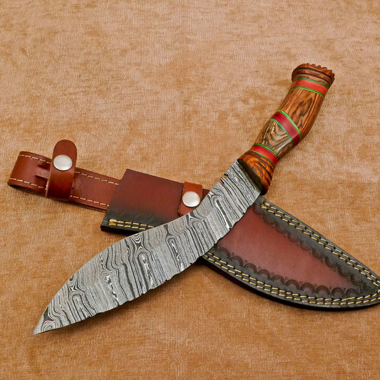 Heritage Forge Handmade Damascus Khukri Kukri Bowie Hunting Knife Pakka Wood Handle