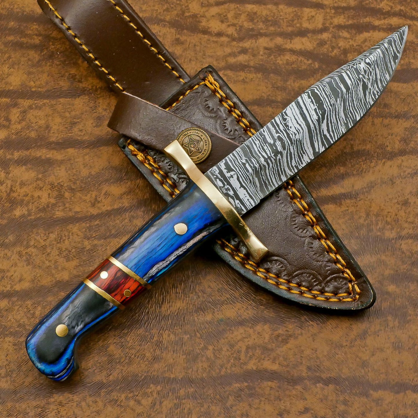 Heritage Forge Handmade Damascus Skinner Hunting Knife with Pakka Wood Handle – Custom Fixed Blade Knife
