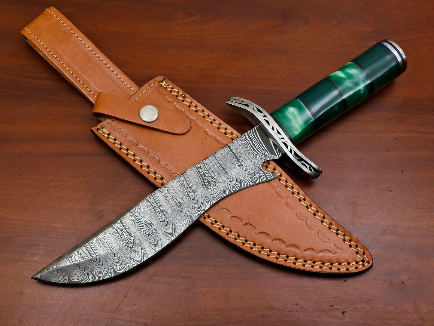 Heritage Forge Handmade Damascus Steel Bowie Hunting Knife with Wood Handle HB-7967