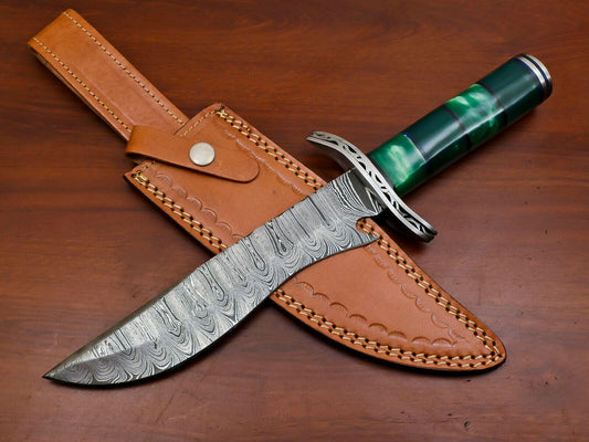 Heritage Forge Handmade Damascus Steel Bowie Hunting Knife with Wood Handle HB-7967