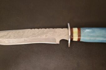 Heritage Forge Handmade Damascus Steel Bowie Knife with Camel Bone Handle and Leather Sheath 14 Inch