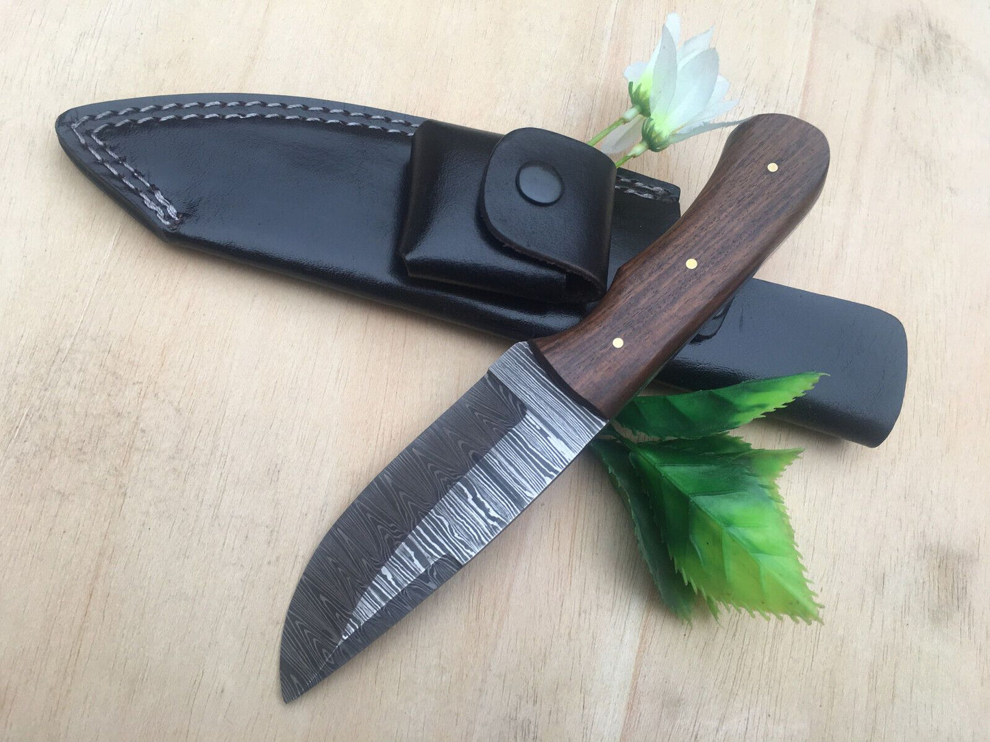 Heritage Forge Handmade Damascus Steel Bowie Knife with Wood Handle and Sheath