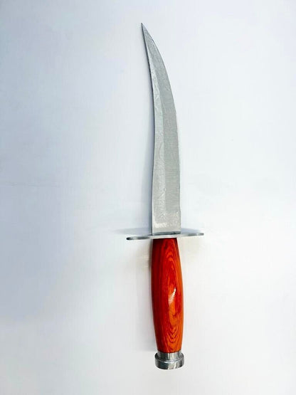 Heritage Forge Handmade Damascus Steel Bowie Knife with Wooden Handle – Full Tang Hunting Knife with Leather Sheath
