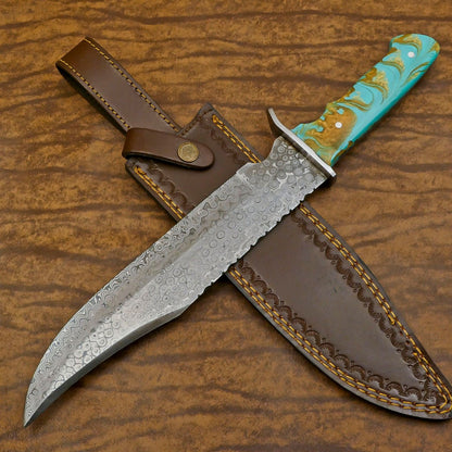 Heritage Forge Handmade Damascus Steel Full Tang Bowie Hunting Knife Wood Handle