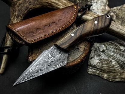 Heritage Forge Handmade Damascus Steel Survival Knife Tiger Wood Handle with Cow Leather Sheath