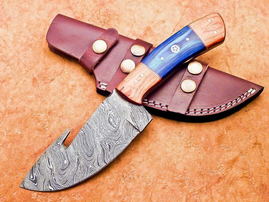 Heritage Forge Handmade Damascus Steel Tracker Knife with Hardwood Handle for Hunting and Camping
