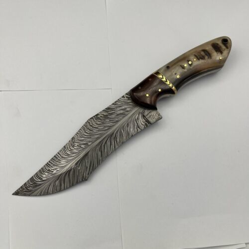 Heritage Forge Handmade Feather Pattern Damascus Steel Hunting Dagger Bowie Knife with Custom Design