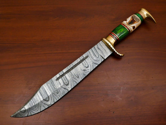 Heritage Forge Huge Handmade Damascus Steel Fixed Blade Bowie Hunting Knife Wood Handle
