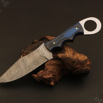 Heritage Forge Ladder Damascus Steel Hunting Knife with Wood Handle