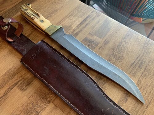 Heritage Forge Large Damascus Bowie Knife with Antler Handle – 9.5" Blade