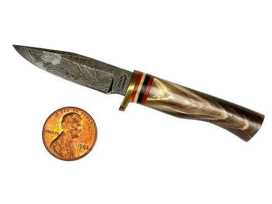 Heritage Forge Mini Damascus Steel Bowie Knife with Wood Handle – Rare Fixed Blade Design