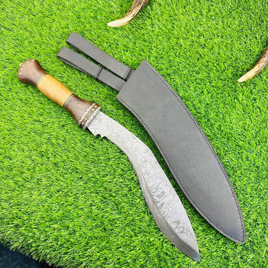 Heritage Forge Mountain Cleaver Damascus Kukri Bowie Knife with Wood Handle