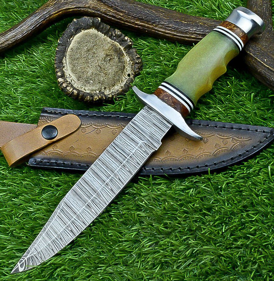Heritage Forge 12 Inch Resin Handle Damascus Steel Bowie Knife for Hunting and Camping