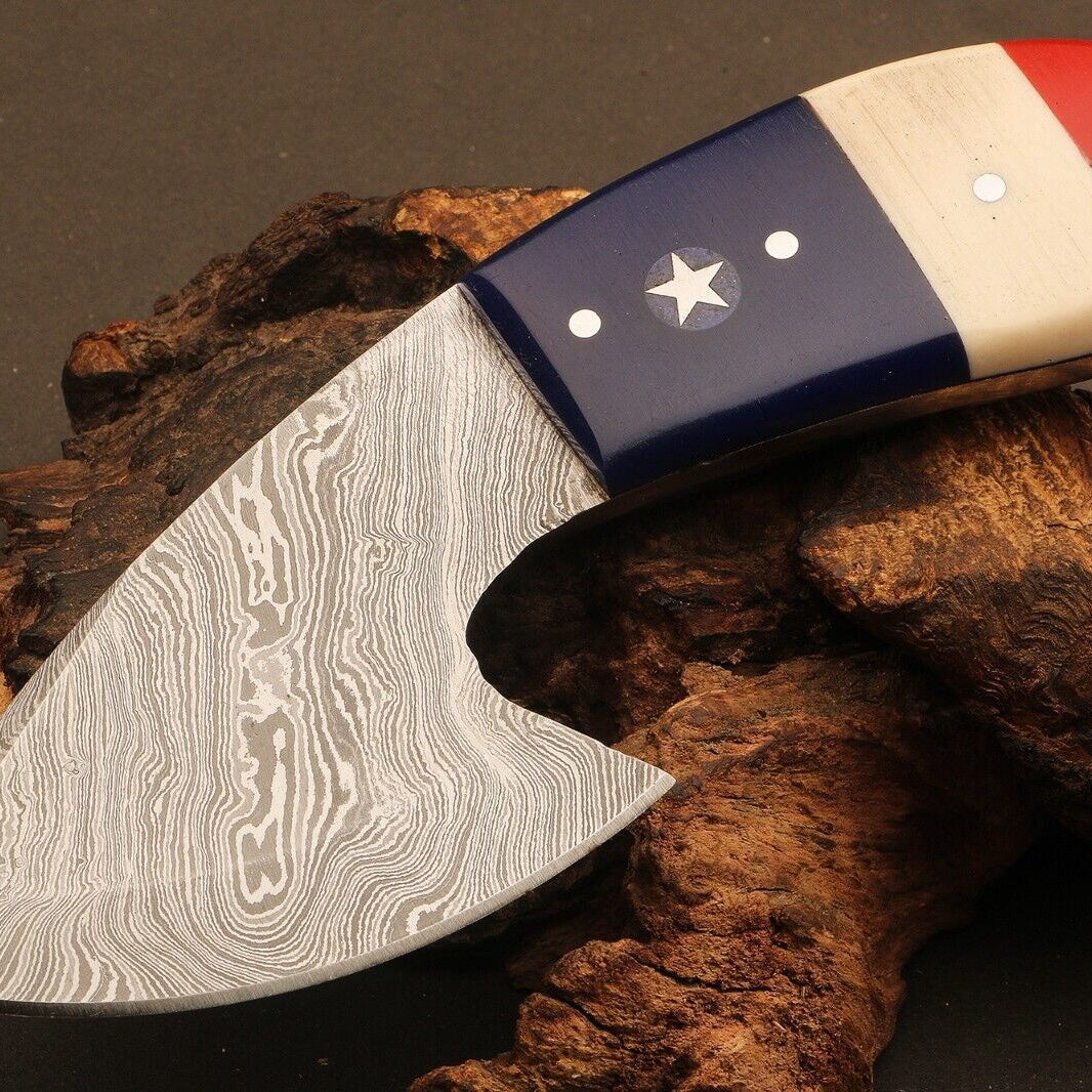 Heritage Forge Ridgeback Twist Damascus Bowie with Camel Bone and Wood Handle