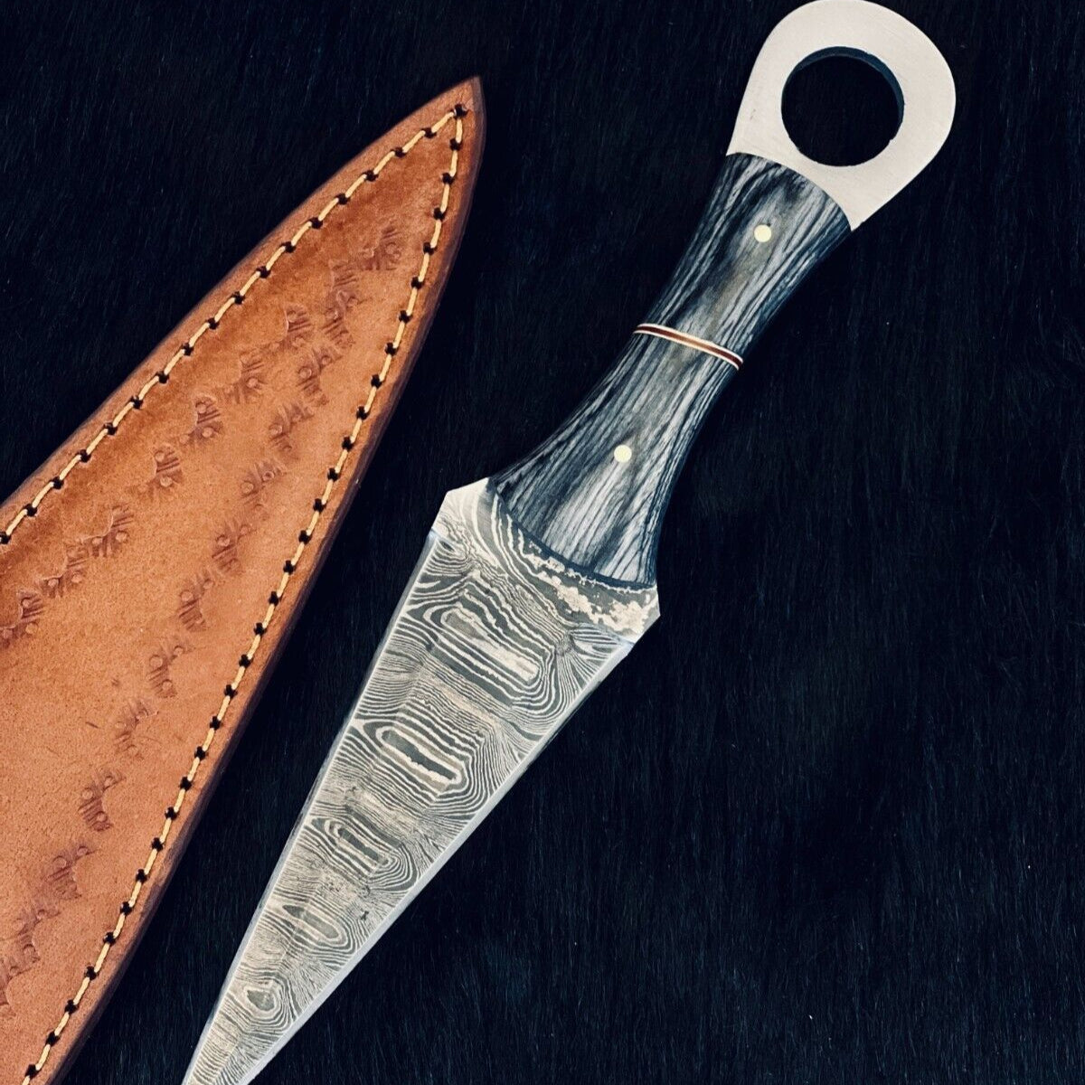 Heritage Forge Shadowcrest Ladder Damascus Dagger with Wood Handle
