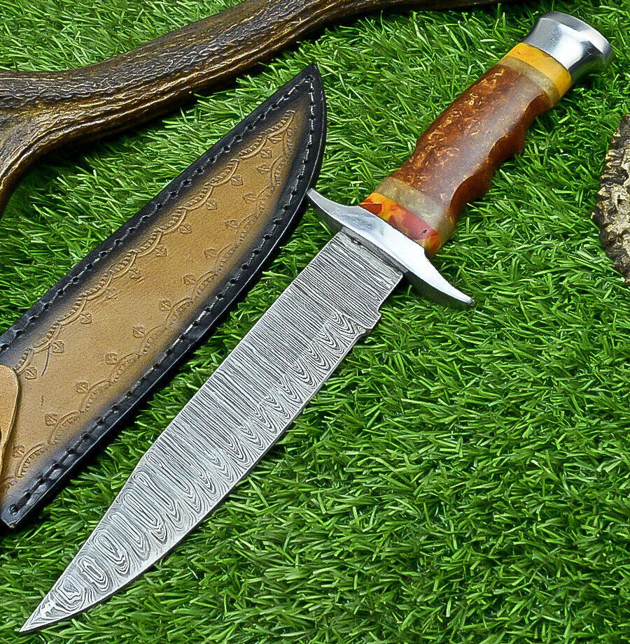 Heritage Forge Shadowline Damascus Steel Bowie Knife with Resin Handle