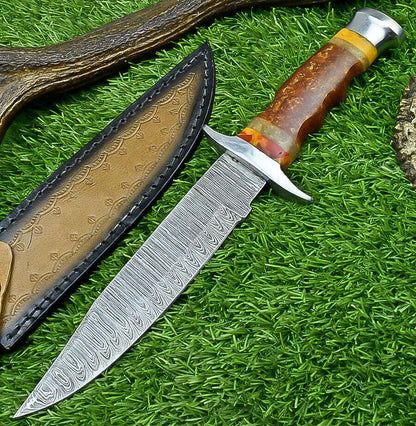 Heritage Forge Shadowline Damascus Steel Bowie Knife with Resin Handle