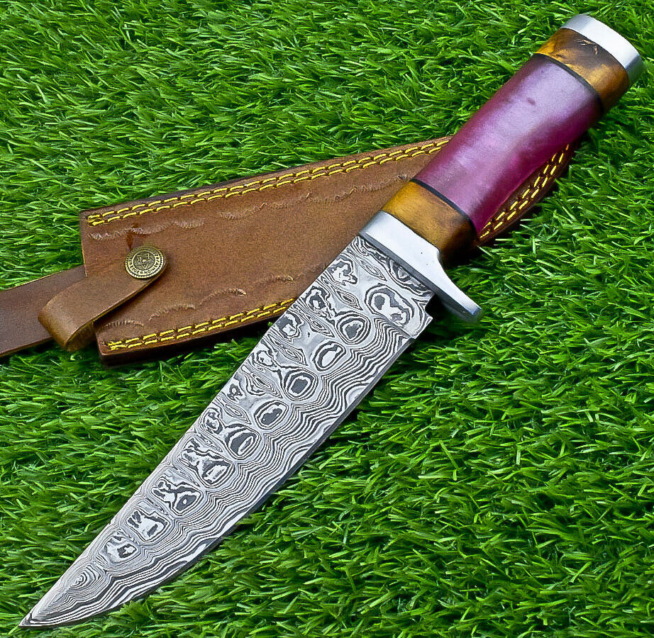 Heritage Forge Timberstone 12 Inch Damascus Bowie Knife with Resin and Natural Wood Handle