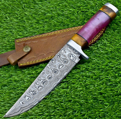 Heritage Forge Timberstone 12 Inch Damascus Bowie Knife with Resin and Natural Wood Handle