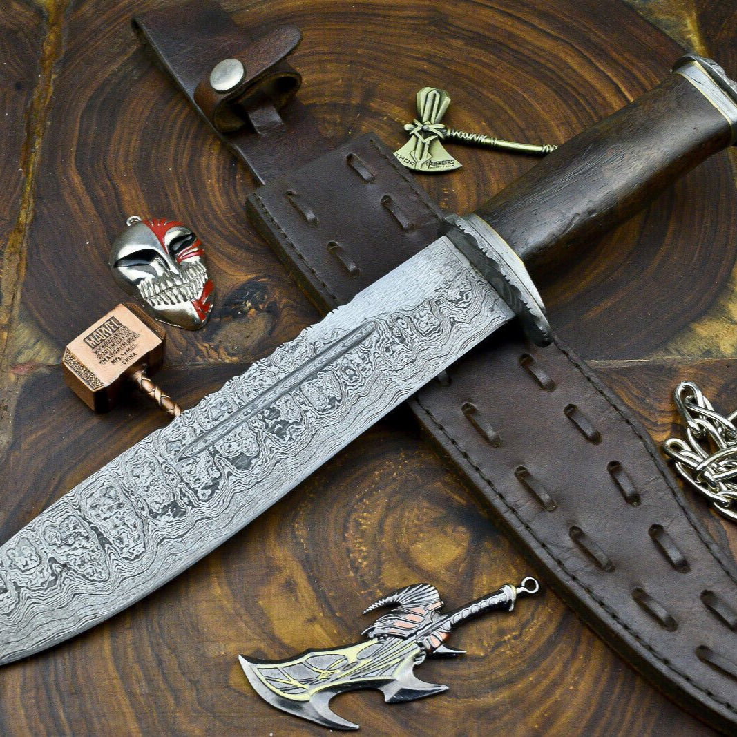 Heritage Forge Timbertrail Damascus Steel Bowie Knife with Wood Handle