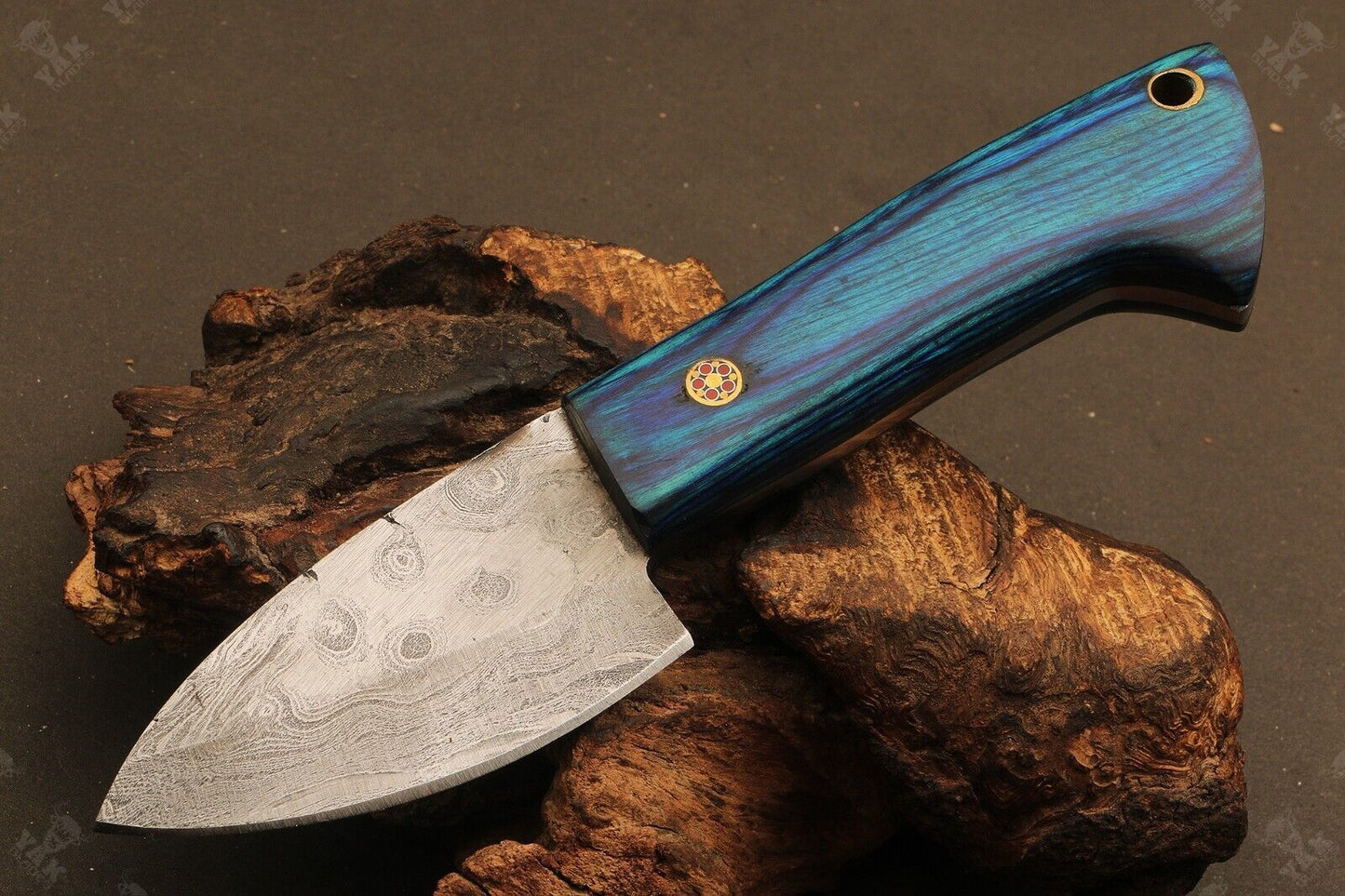 Heritage Forge TwistEdge 7 Inch Damascus Skinner Knife with  Wood Handle