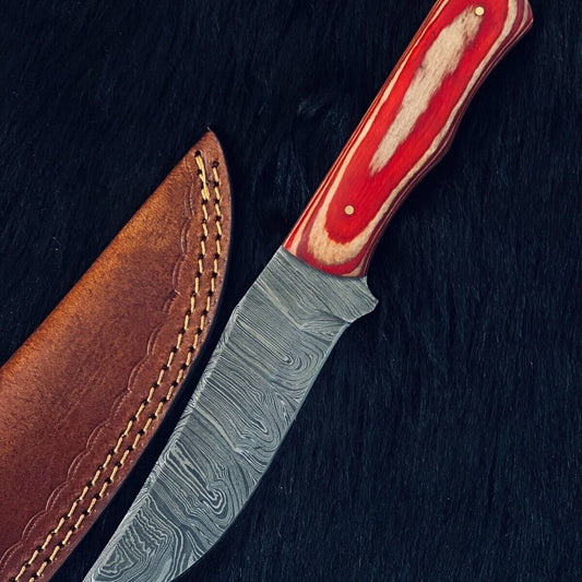 Heritage Forge 10.5 Inch Twist Damascus Steel Bowie Knife with Wood Handle