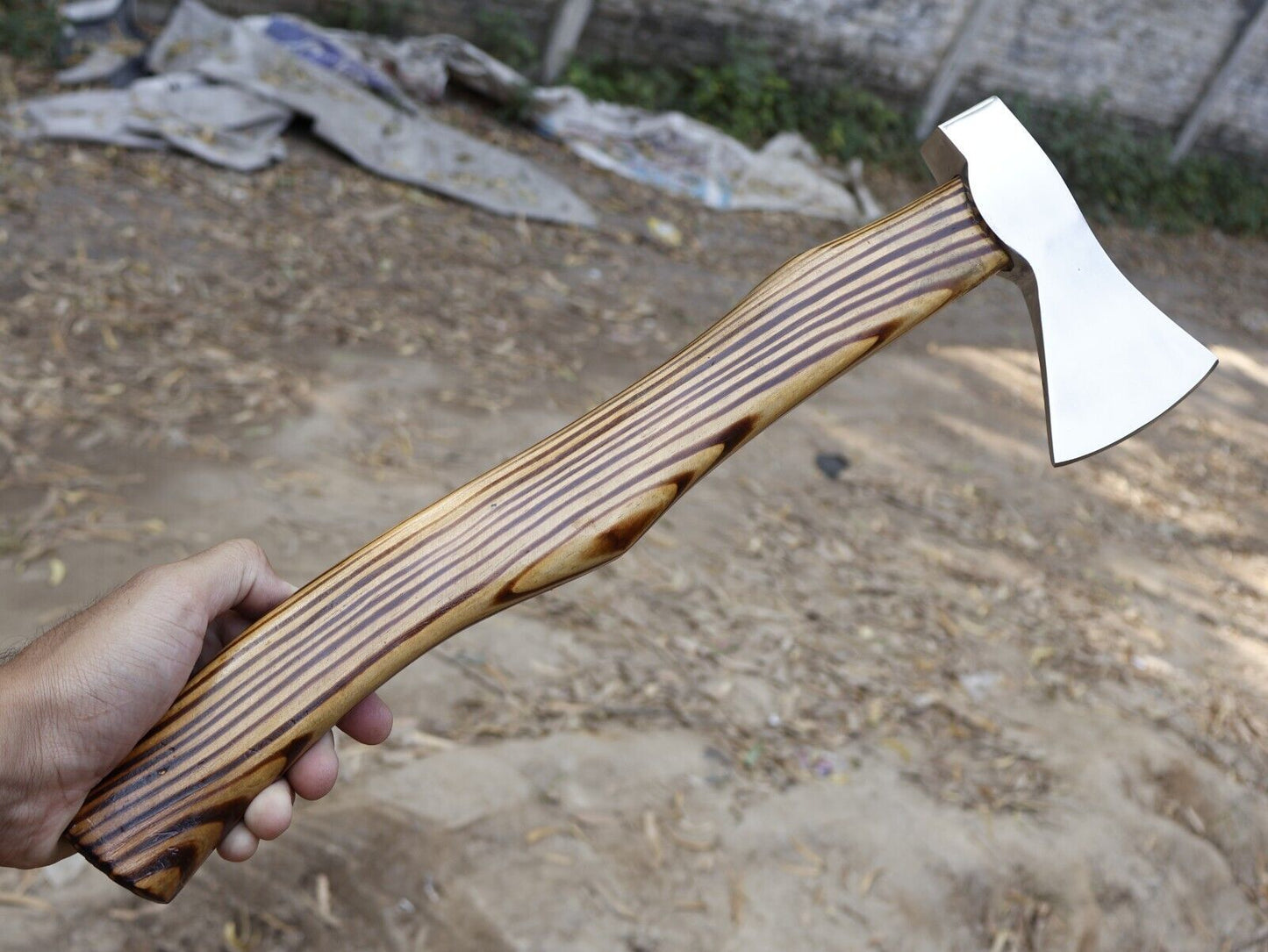 High Polish Viking Axe 16 Inch Steel Axe with Yellow Pine Ash Wood Handle and Leather Sheath