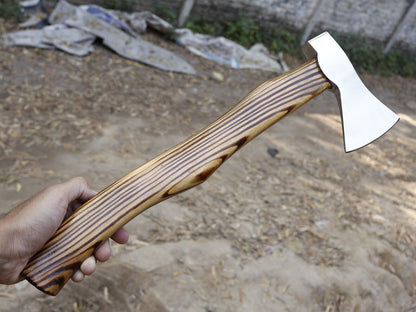 High Polish Viking Axe 16 Inch Steel Axe with Yellow Pine Ash Wood Handle and Leather Sheath