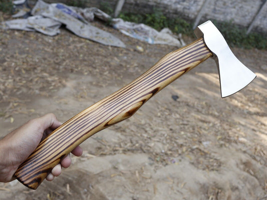 High Polish Viking Axe 16 Inch Steel Axe with Yellow Pine Ash Wood Handle and Leather Sheath