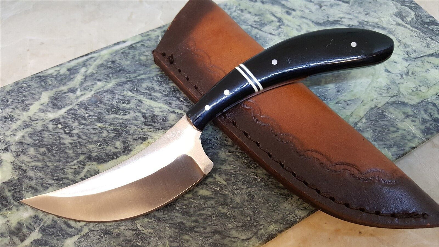 Horn Handle Skinner Knife – 8" Fixed Blade Hunting Knife with Leather Sheath