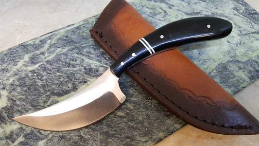 Horn Handle Skinner Knife – 8" Fixed Blade Hunting Knife with Leather Sheath