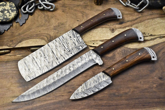Hot Item 3-Piece Chef Knife Set – Twist Damascus Steel with Walnut Wood Handle