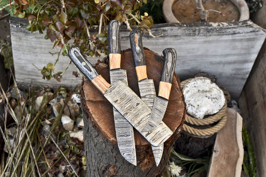 Hot Item Chef Knife Damascus Ash Wood Wooden Bolster Lot of 4 Survival