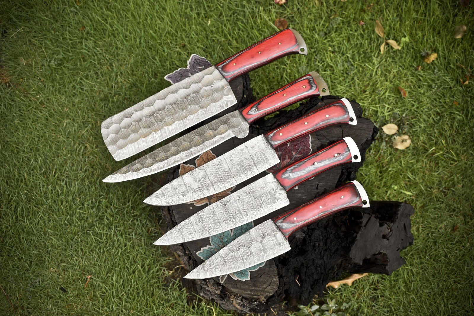 Hot Item Chef Knife Set Twist Damascus Steel with Hard Wood Handles – Lot of 5 Tactical Knives