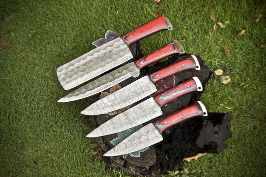Hot Item Chef Knife Set Twist Damascus Steel with Hard Wood Handles – Lot of 5 Tactical Knives
