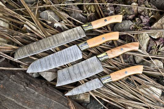 Hot Item Damascus Chef Knife Set of 4 – 13" Ash Wood Handle with Wooden Bolster – Handmade EDC Kitchen Knives