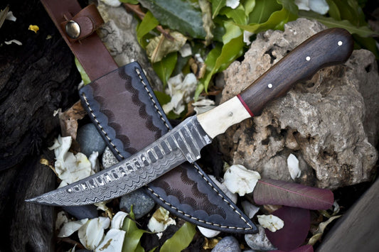  Hot Item Hunting Skinner Knife Ladder Damascus Walnut Wood Outdoor