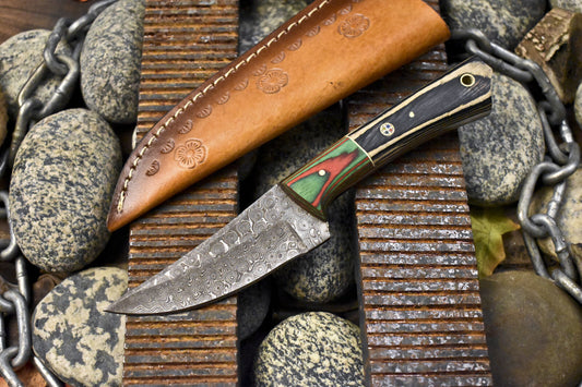 Hot Item Skinner Knife Rain Drop Damascus Hard Wood EDC