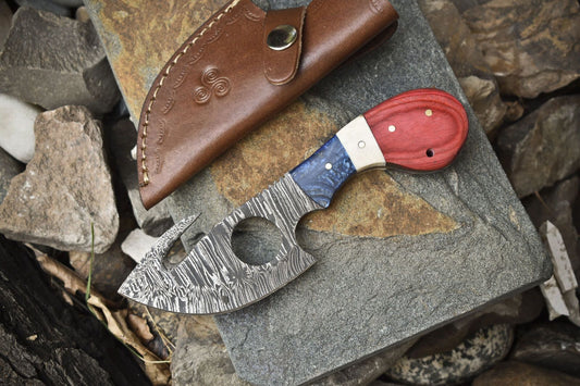 Hot Item Skinner Knife w Gut Hook Twist Damascus Bone and Wood Hunting