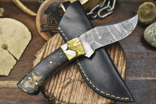 Hot Item Twist Damascus Skinner Knife Corian Handle Micarta Bolster Hunter Blade