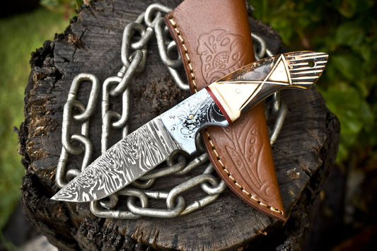 Hot Seller Twist Damascus Skinner Knife with Bone Handle – Handmade Hunting Knife