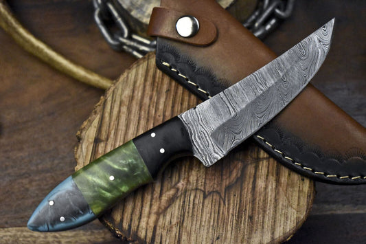 Hot Selling Damascus Skinner Knife Twist Pattern Corian Handle with Micarta Bolster – Custom Handmade Hunting Knife

