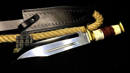 Hunting Bowie Knife Custom Handmade D2 Steel Full Tang with Camel Bone Handle
