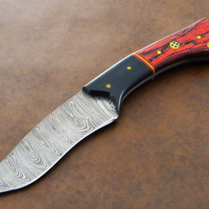 Iron Fang 10 Inch Damascus Bowie Knife | Hardwood Handle & Leather Sheath